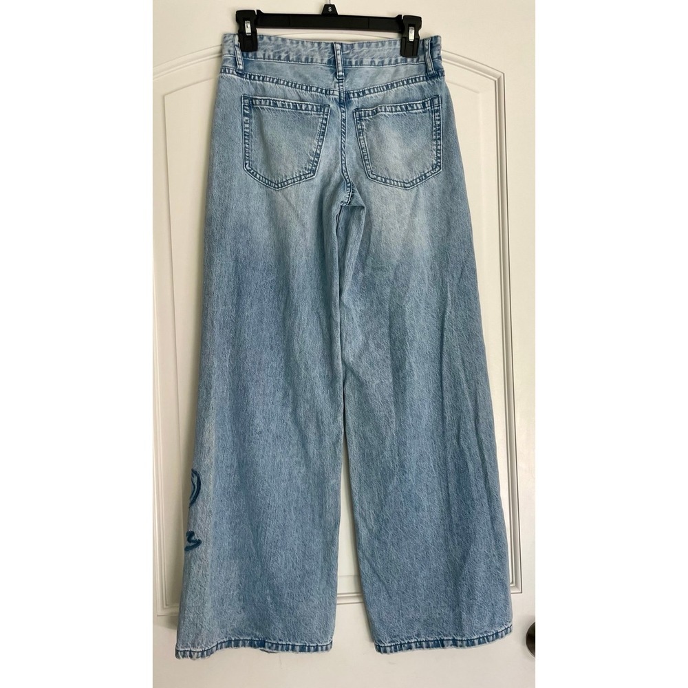 Vintage Y2K Blue Bow Embroidered Wide Leg Denim Jeans - Picture 3 of 7